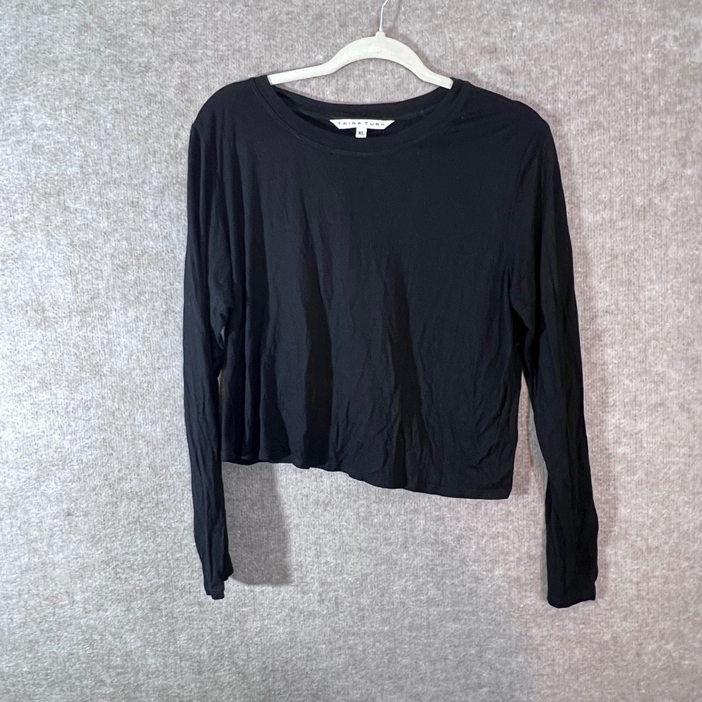 Trina Turk Long Sleeve Top Women XL Black Viscose Lightweight Minimalist